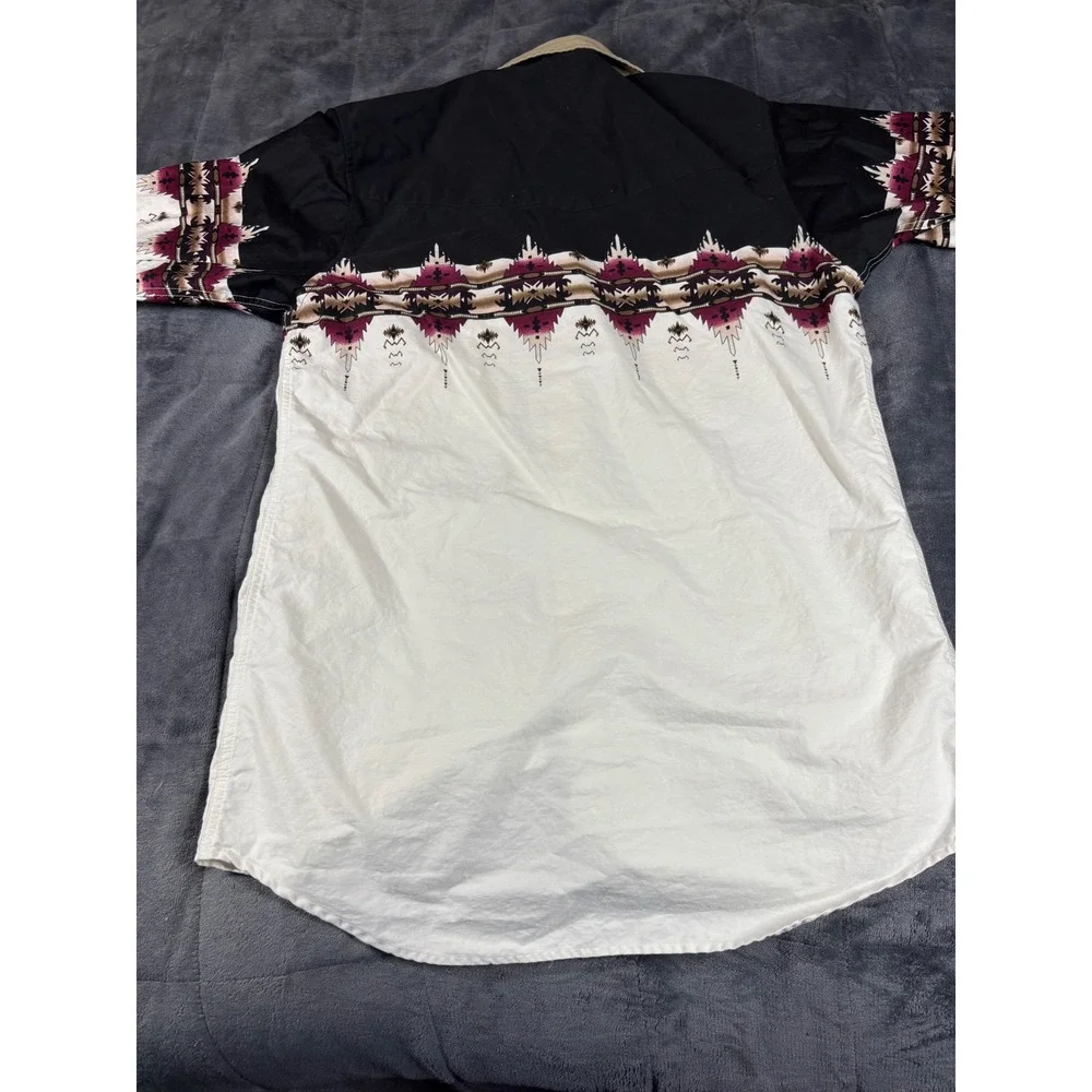 Cumberland Outfitters Mens Aztec Western Pearl‎ Snap Shirt White Black Medium